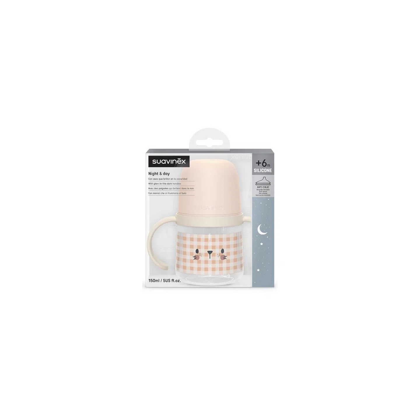 Suavinex Biberón Entrenamiento Noche Rosa 150 ml +4M envase