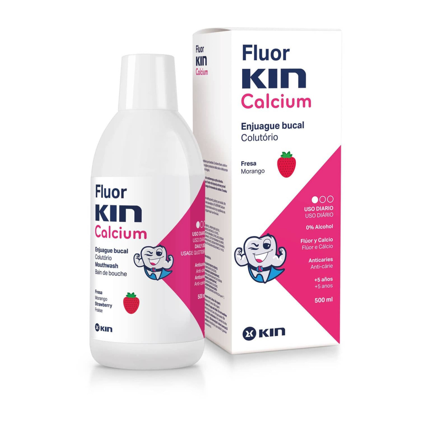 Fluor Kin Calcium fresa colutorio 500 ml - Dentífricos | STG Farma