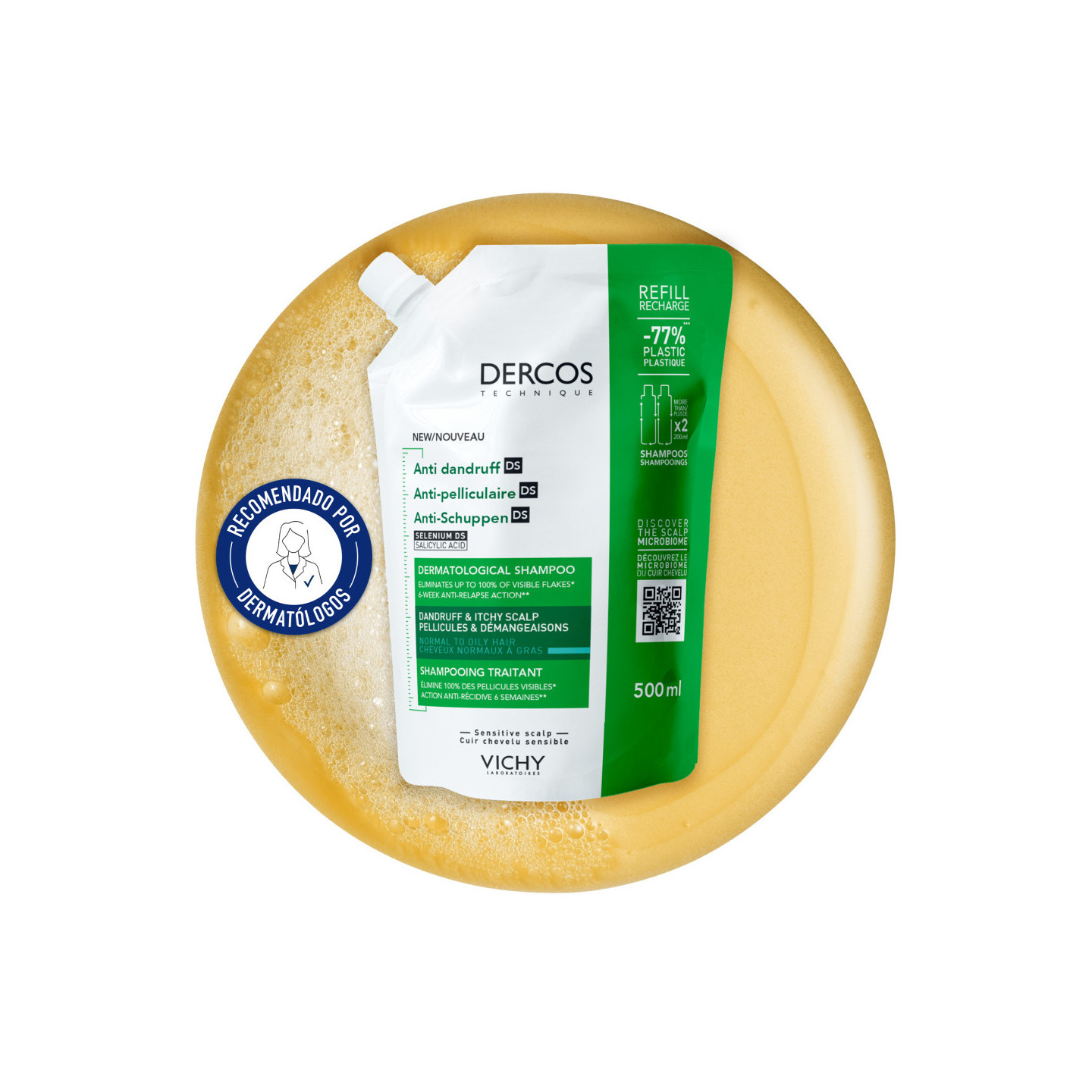 Vichy Dercos Champú Anticaspa Cabellos Grasos Refill 500 ml