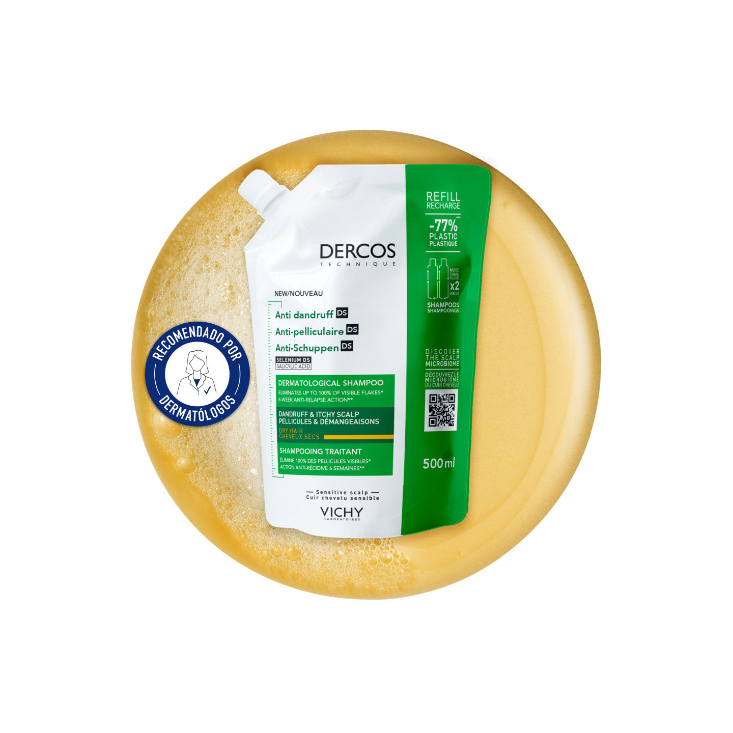 Vichy Dercos Champú Anticaspa Cabellos Secos Refill 500 ml