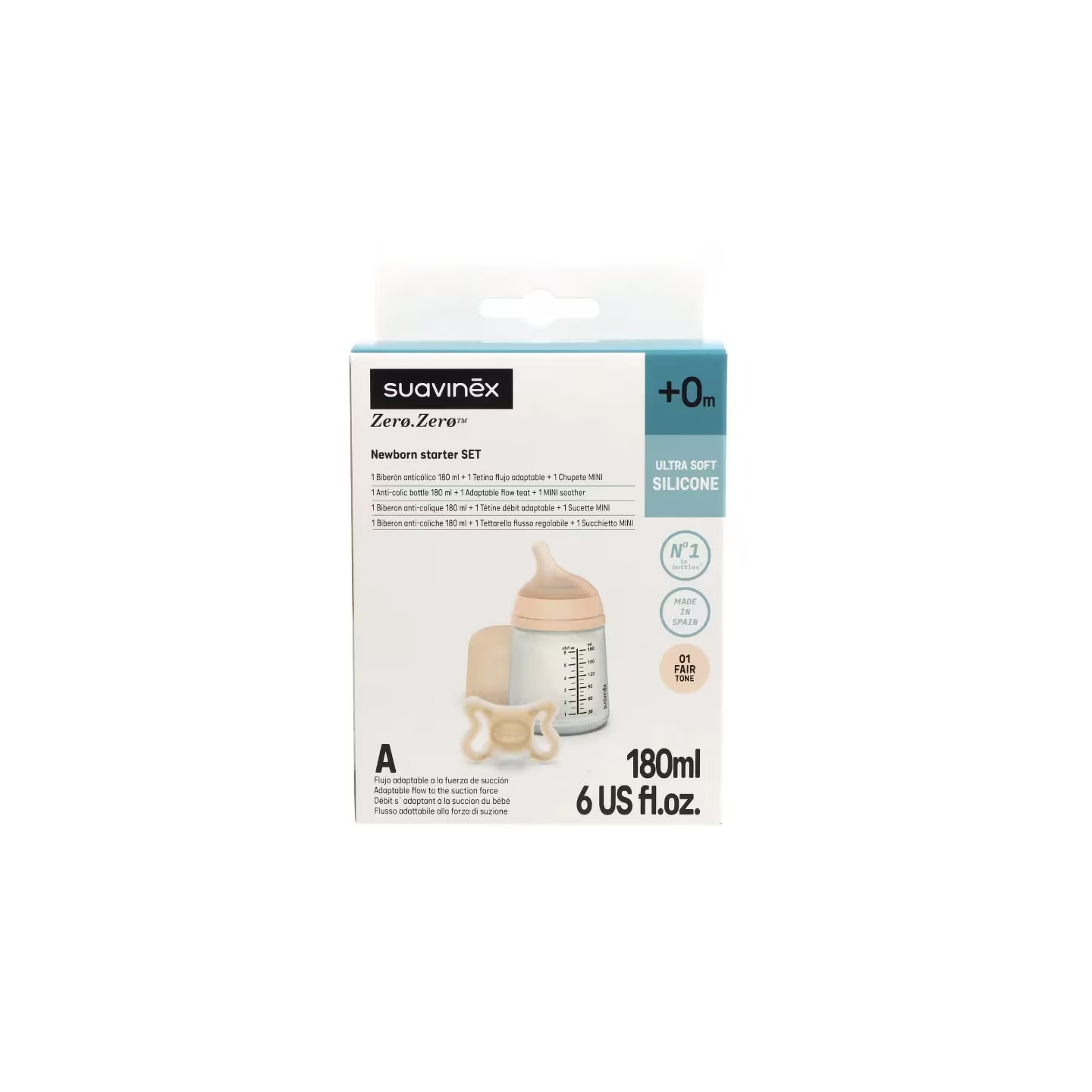 Suavinex Zero Zero Biberón Anticólico Tetina Silicona Color Fair 120 ml - Biberones