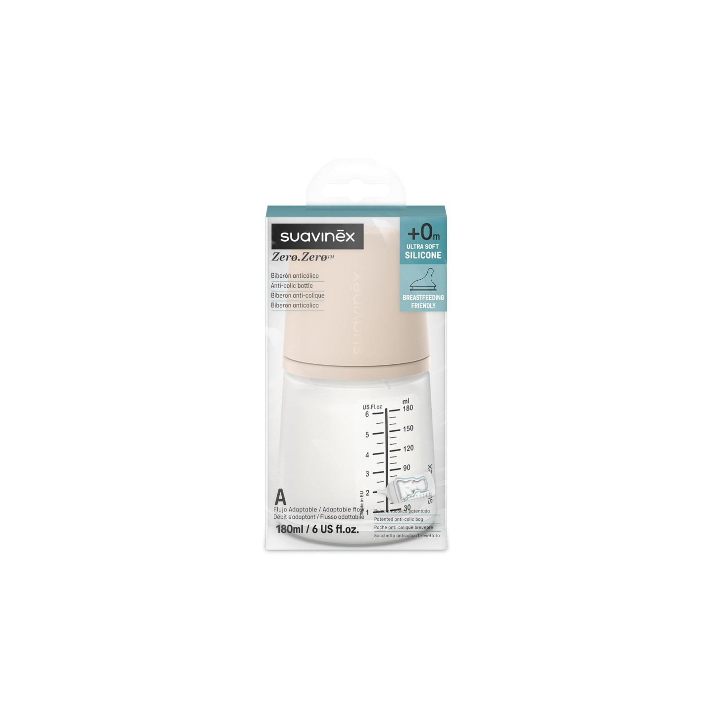 Suavinex Zero Zero Biberón Anticólico Tetina Silicona Color Light 120 ml - Infantil