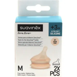 Suavinex Zero Zero Tetina Silicona Flujo Medio M Ultra Suave Color Fair +3 Meses 2 unidades - Infantil