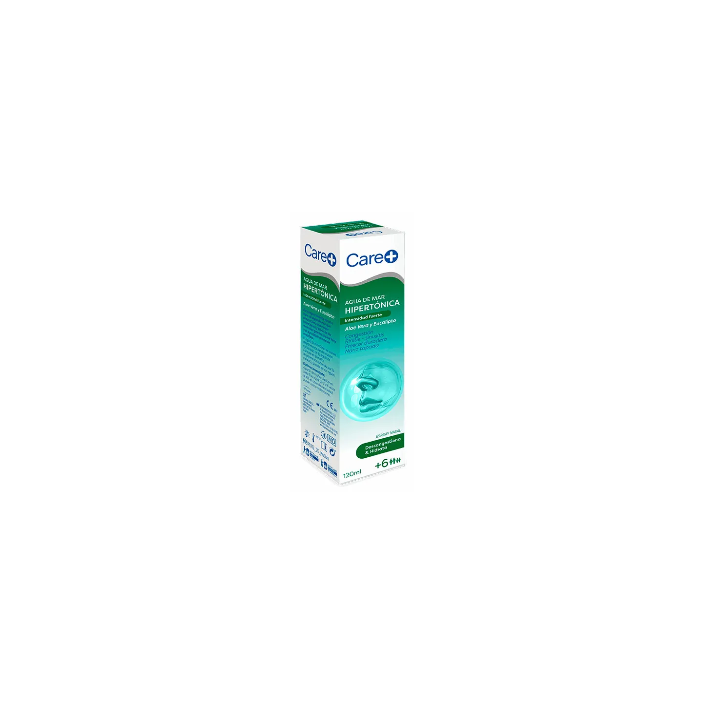 Care+ Agua de Mar Hipertónica Aloe Vera y Eucalipto Fuerte 120 ml