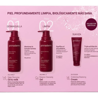 Primaderm Pack Doble Limpieza Oil to Milk + Cleansing Gel + Exfoliante - Limpieza