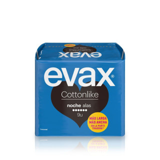 Compresas Evax Cottonlike noche alas 9 unidades - Compresas, salvaslips y tampones | STG Farma